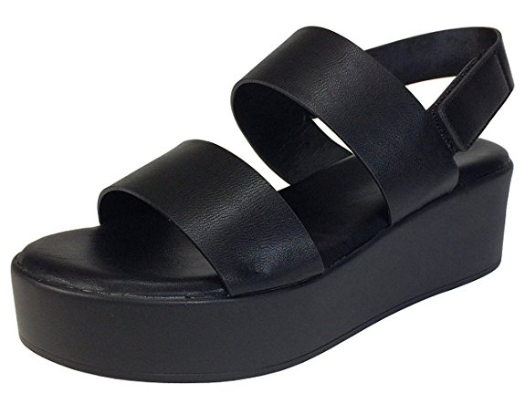 Bamboo Women's Double Band Platform Footbed Sandal with Ankle Strap-Platform Shoes