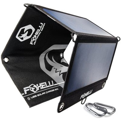  Foxelli Dual USB Solar Charger 21W - Foldable Solar Panel Phone Charger for iPhone X