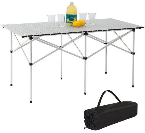  Best Choice Products 55in Portable Roll-Up Aluminum Camping Picnic Table w/Carrying Bag