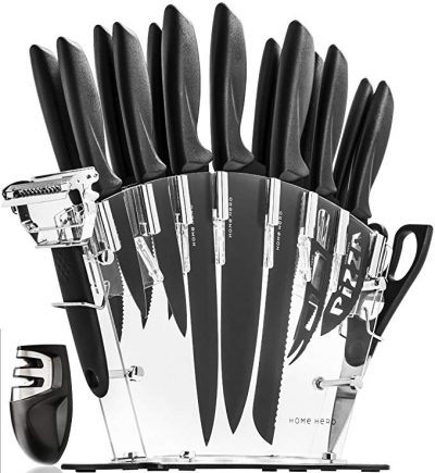 3. Stainless Steel Knife Set with Block - 13 Kitchen Knives Set by HomeHero:
