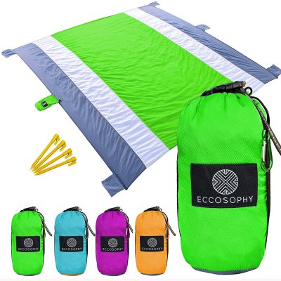  Eccosophy Outdoor Beach Blanket Sand Proof Oversized 9x10ft–Portable Compact Lightweight Beach Mat