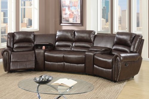  5pcs Brown Bonded Leather Reclining Sofa Set Home Theater Sectional Sofa Set 
