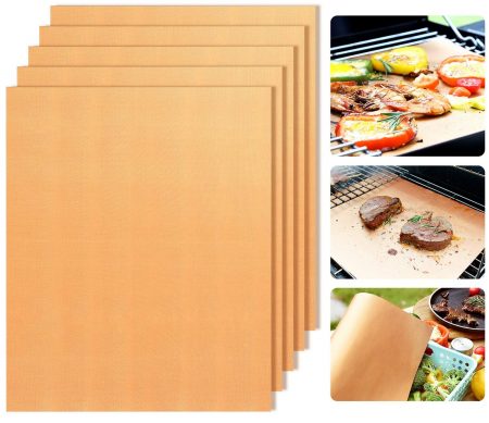  Copper Grill Mats Non-Stick BBQ Grill Mat Bake Mat Set of 5 Barbecue Grilling