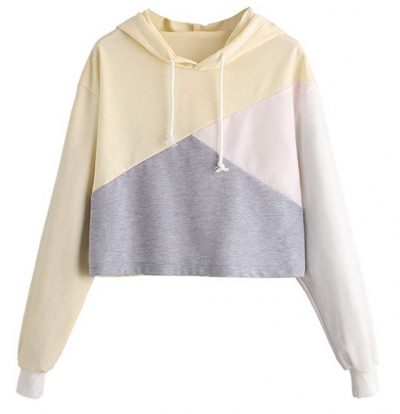 Romwe Women's Cute Color Block Pullover Crop Top Hoodie Sweatshirt