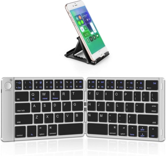 Samsers Foldable Bluetooth Mini Wireless Keyboard with Stand Holder (Silver)