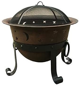 Catalina Creations Round Heavy-Duty Iron Fire Pit For Outdoor With Spark Screen & Accessories 