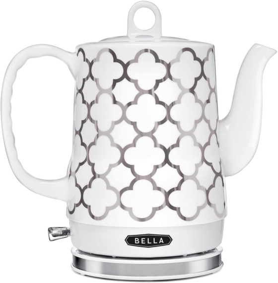 BELLA Silver 1.2 Liter Detachable Electric Ceramic Tea Kettle With Rapid Boil Capacity and Boil Dry Protection