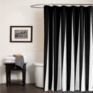 Fabric Shower Curtain Black and White Striped with Hooks
