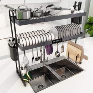 Over Sink Dish Drying Rack, Boosiny 2 Tier Stainless Steel Large Expandable Kitchen Rack