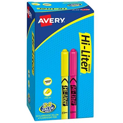  Avery Hi-Liters, Non-Toxic, Smear Safe Ink, Value Pack of 24 Highlighter Pens: