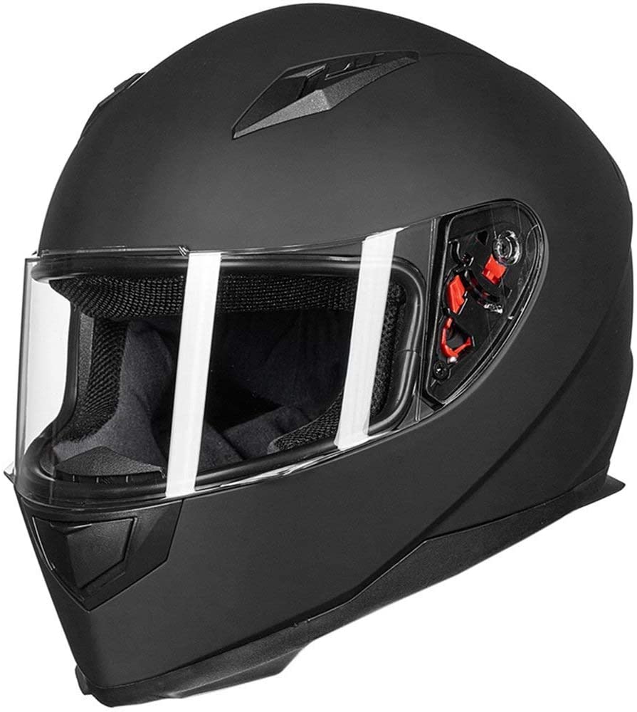ILM Full Face Motorcycle Street Bike Helmet with Removable Winter Neck Scarf + 2 Visors DOT (L, Matte Black)
