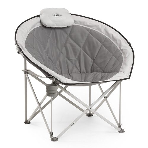  CORE Equipment Folding Oversized Padded Moon Round Saucer Chair with Carry Bag, Gray