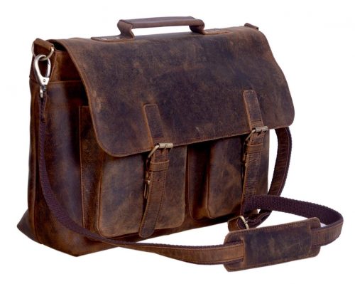 KomalC 18 Inch Retro Buffalo Hunter Leather Laptop Messenger Bag