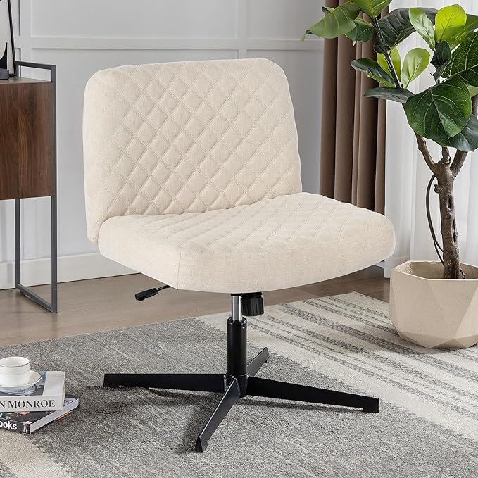 Jonpony Armless PU Leather Office Desk Chair,Cross Legged